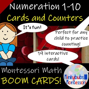 Preview of Montessori Math Cards and Counters Counting to 10 Boom Cards Distance Learning