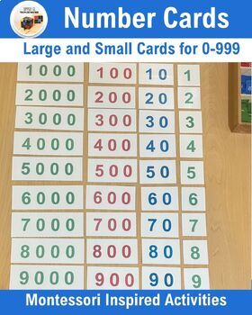 Preview of Montessori Math Large & Small Number Cards: Make 0-9999, Place Value Practice