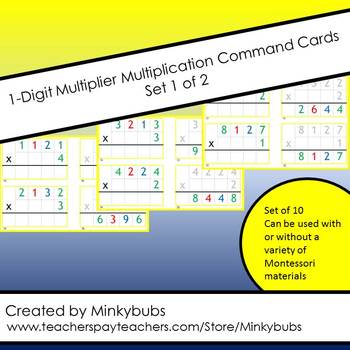 Preview of Montessori Math Multiplication Command Cards Set 1 with Control of Error