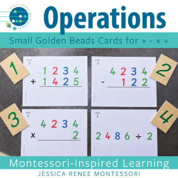 Preview of Montessori Math: 4 Digit Basic Operations, Golden Bead Equations | Small Cards