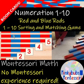 Preview of Montessori Math Red Blue Rods Sorting Matching Game Boom Cards Distance Learning