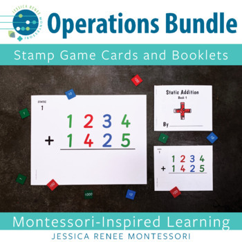 Preview of Montessori Math Stamp Game - 4 Digit All Operations Recording Sheets and Cards