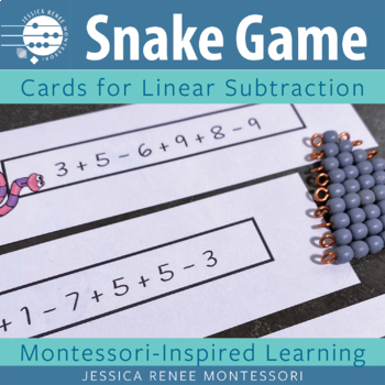 Preview of Montessori Math Subtraction Snake Game Cards (Numeral Version) Facts Practice