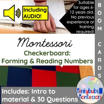 Preview of Montessori Math VIRTUAL Checker Board Reading and Forming Numbers BOOM w AUDIO