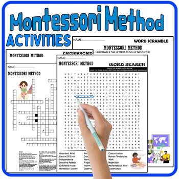 Preview of Montessori Method Worksheets,Vocabulary,Puzzle,Wordsearch & Crossword