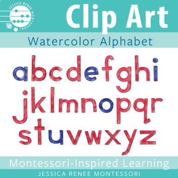 Preview of Montessori Clip Art Moveable Alphabet, Watercolor Lowercase Letters, Blue Vowels