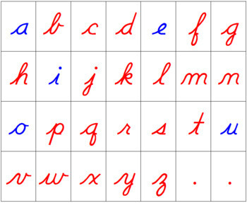 Montessori Moveable Alphabet D'Nealian Cursive with instructions