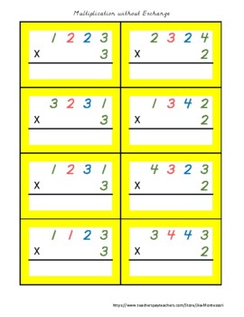 Preview of Montessori Multiplication Equations (No Exchange) for Golden Beads & Stamp Game
