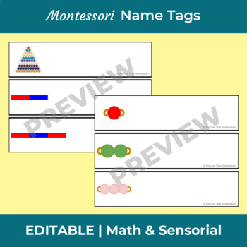 Preview of Montessori Name Tags | EDITABLE | Sensorial and Math Icons