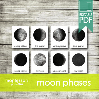 Preview of MOON PHASES • Montessori Cards • Flash Cards • Three Part Cards