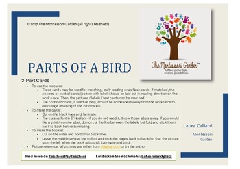 Preview of Montessori Nomenclature Cards: Parts of a Bird