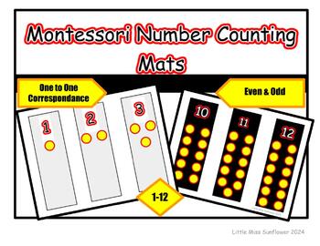 Preview of Montessori Number Counting Mats (1-12): CVI, Low Vision, High Contrast