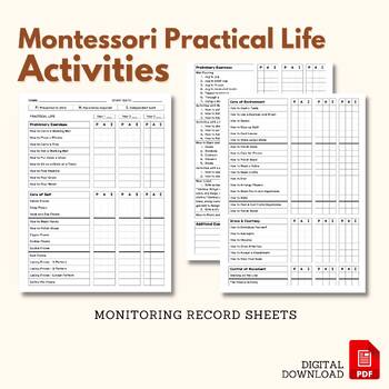 Preview of Montessori PRACTICAL LIFE Activities Monitoring Record Sheet Scope & Sequence