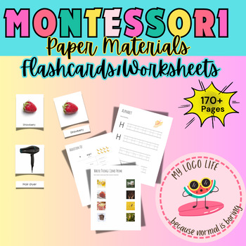 Preview of Montessori Paper Materials | Flash Cards| Worksheets| Matching|