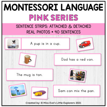 Preview of Montessori Phonics Pink Series | Sentence Strips | Attached and Detached