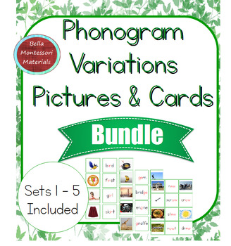 Preview of Montessori Phonogram Variations Picture & Word  Cards BUNDLE