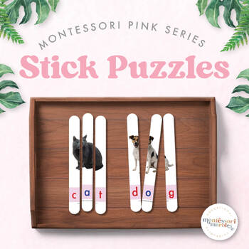 Preview of MONTESSORI PINK SERIES Craft Stick Puzzles | 60 cvc Words for Emerging Readers