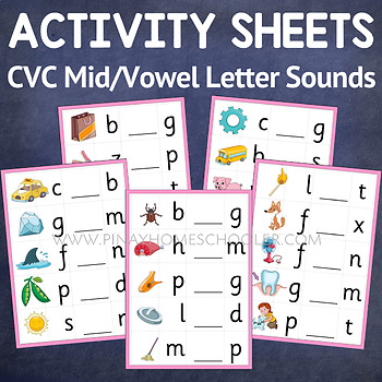Preview of Montessori Pink Series Middle/Vowel Letter Sounds Activity Sheets