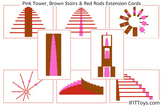 Montessori Pink Tower, Brown Stair & Red Rods Extension Cards
