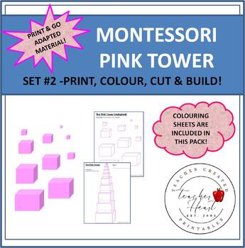 Preview of Montessori Sensorial Pink Tower SET 2 - Print, Colour, Cut & Build!