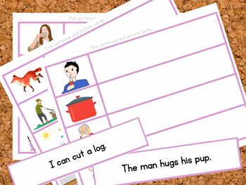 Preview of Montessori Pink sentence strips and Pictures