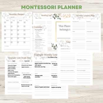 Preview of Montessori Planner, Lesson Planning Template, Weekly Record Plan, Unit Study