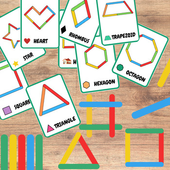 Preview of Montessori Popsicle Stick Shapes Flashcards: Explore Geometric Creativity