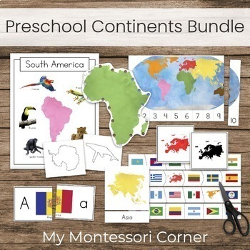 Preview of Montessori World Continents Preschool Geography Bundle