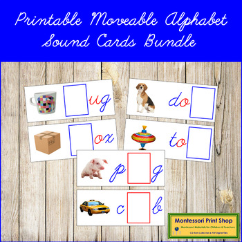 Montessori Printable CURSIVE Moveable Alphabet Sound Cards Bundle (Blue ...