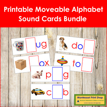 Preview of Montessori Printable Moveable Alphabet Sound Cards Bundle - Print (Red/Blue)