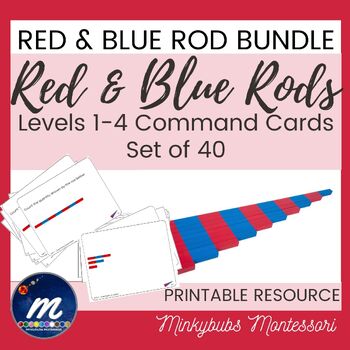 Preview of Montessori Red Blue Rods Command Cards Bundle  - Print & Go!
