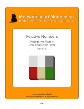 Preview of Montessori Relative Numbers: Passage into Algebra Workbook