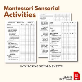 Preview of Montessori SENSORIAL Activities Monitoring Record Sheet Scope & Sequence