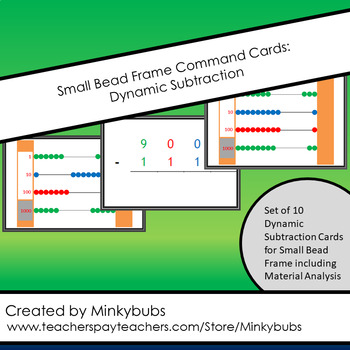 Preview of Montessori Small Bead Frame Command Cards Dynamic Subtraction &Material Analysis