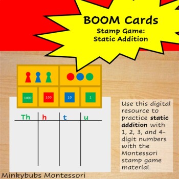 Preview of Montessori Stamp Game Addition Static Boom Cards DISTANCE LEARNING