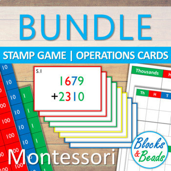 Preview of Montessori: Stamp Game & Four Operations Command Cards BUNDLE