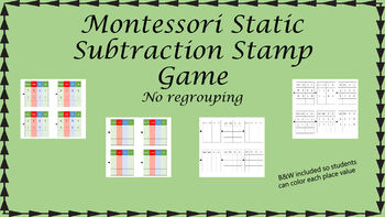 Preview of Montessori Stamp Game Static Subtraction ( no regrouping)