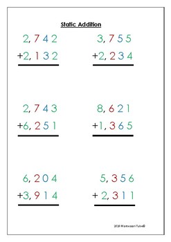 Preview of Montessori Static and dynamic addition printable