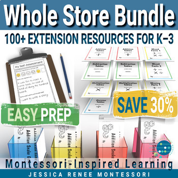 Preview of Montessori Store Bundle: Math Facts, Worksheets, Task Cards, Printing, Clip Art