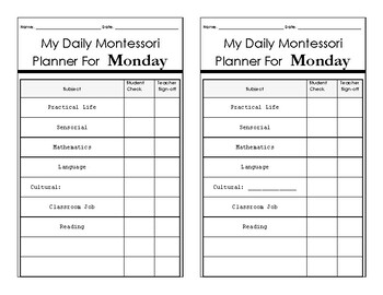 Preview of Montessori Student Daily Planner