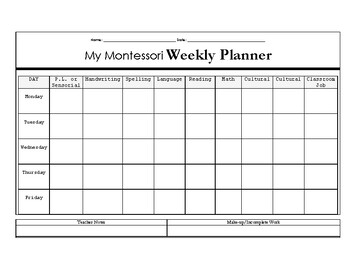 Preview of Montessori Student Weekly Planner