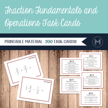 Preview of Montessori Style Fraction Fundamentals and Operations Task Cards - 200 CARDS!