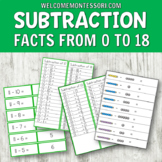 Montessori Subtraction Facts Activities: tables, booklets,
