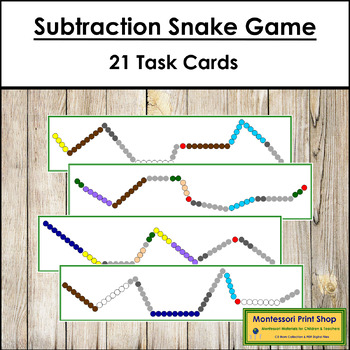 Preview of Montessori Subtraction Snake Game Task Cards (color borders)