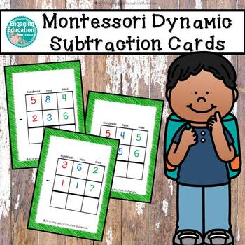 Preview of Montessori Three-Digit Dynamic Subtraction Cards