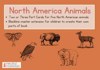 Preview of Montessori Three Part Cards-North America Animals