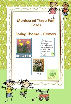 Preview of Montessori Three Part Cards for Spring Theme Flowers