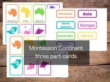 Preview of Montessori Three Part Continent Cards - Social Studies Geography