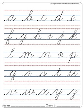 Montessori Tracing small cursive letters in one letter page. Free