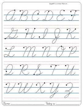 Montessori Tracing small cursive letters in one letter page Uppercase. Free